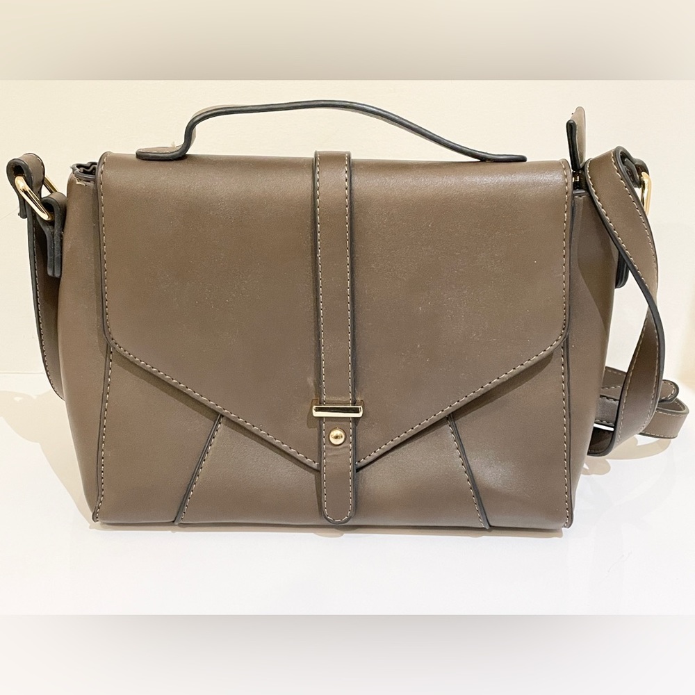 Brown Faux Leather Crossbody Bag-Catmicoo